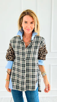 Plaid Instinct Italian Button Down Blouse-110 Long Sleeve Tops-TATTOO Z-Coastal Bloom Boutique, find the trendiest versions of the popular styles and looks Located in Indialantic, FL
