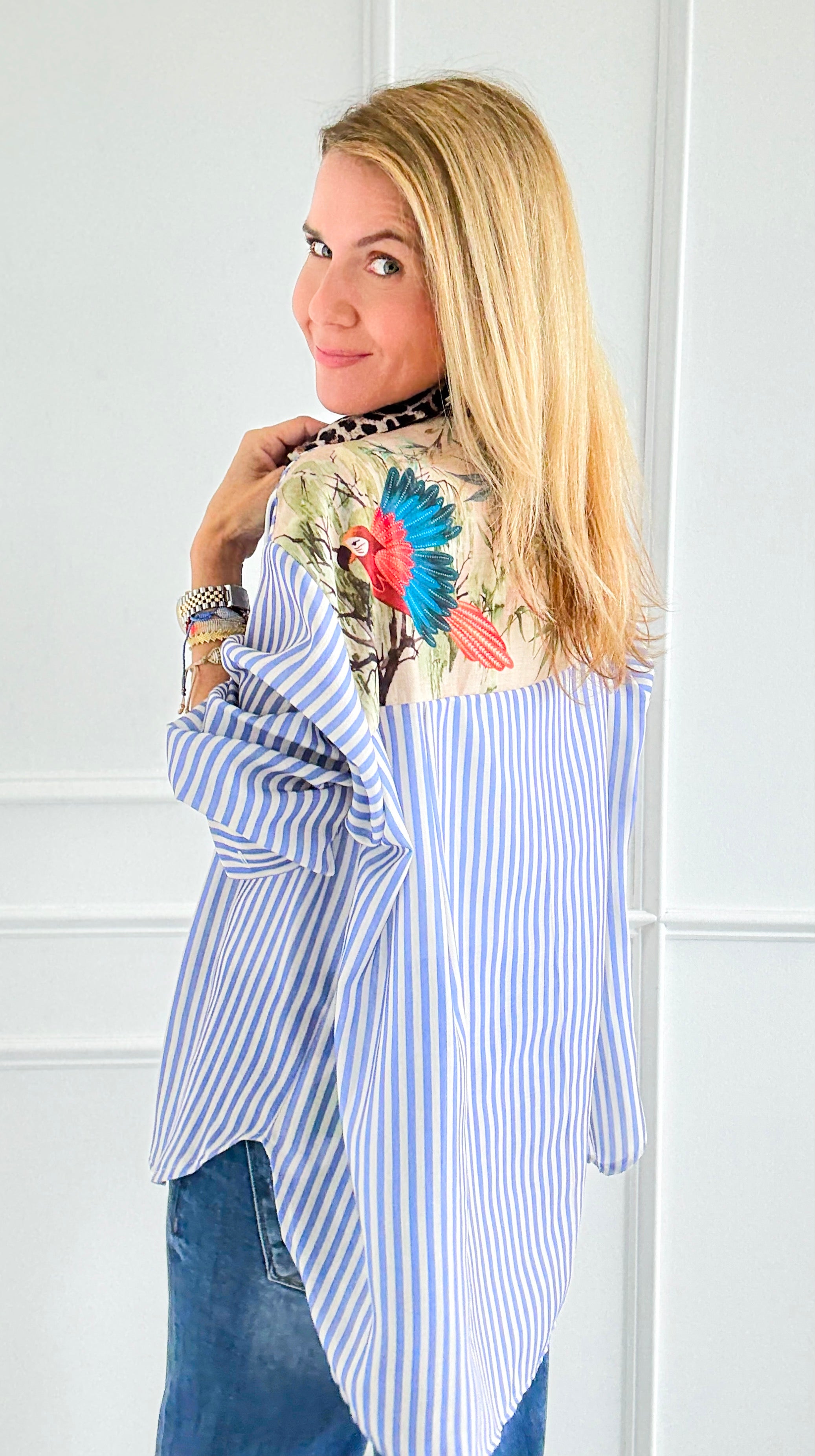Pre Auth - L'uccello Italian Blouse-110 Long Sleeve Tops-Italianissimo-Coastal Bloom Boutique, find the trendiest versions of the popular styles and looks Located in Indialantic, FL