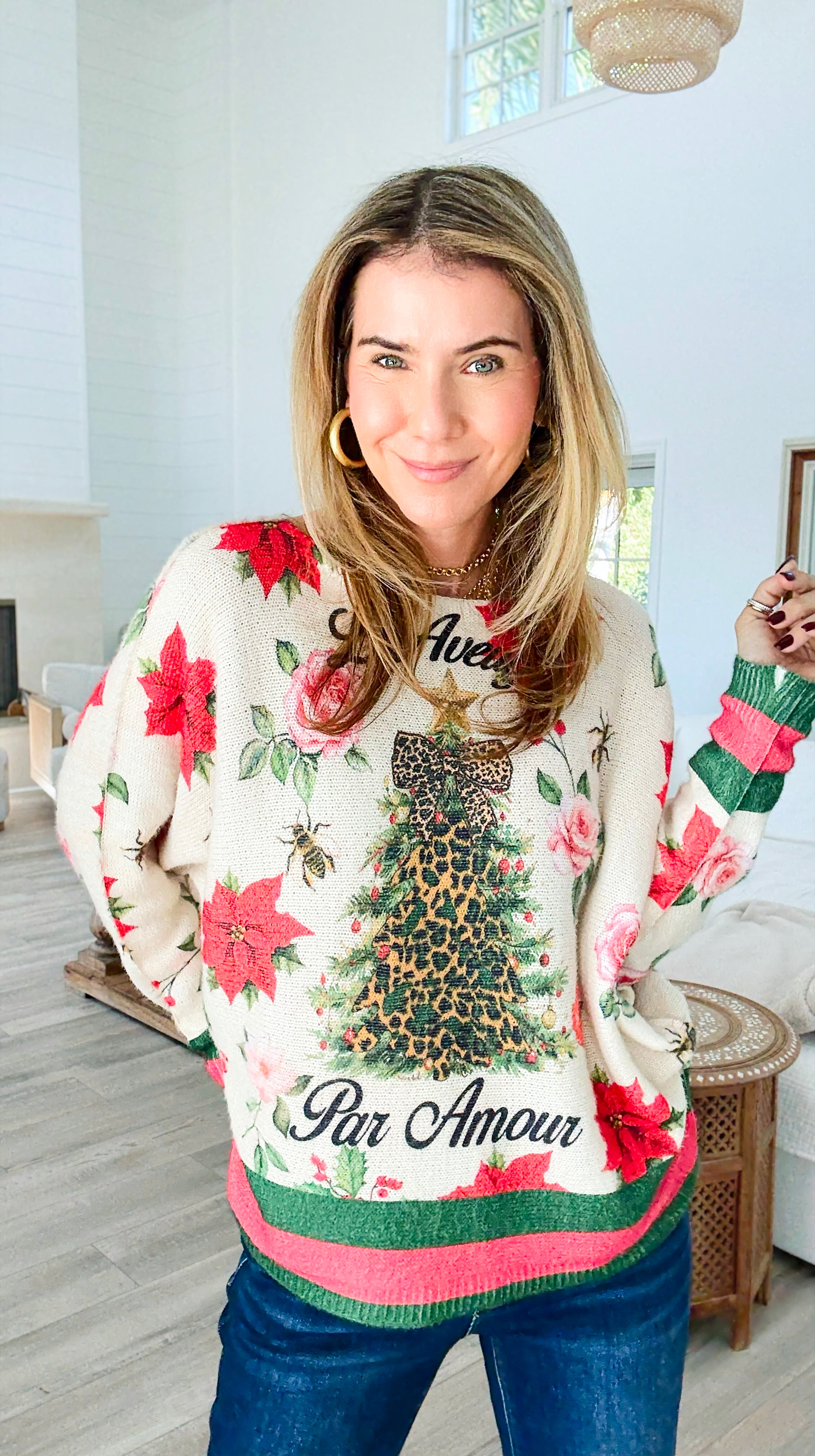 Untamed Holiday Bloom Italian Emilia Knit Sweater-140 Sweaters-SORPRESA-Coastal Bloom Boutique, find the trendiest versions of the popular styles and looks Located in Indialantic, FL