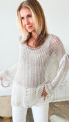 Relaxed Italian Crochet Top - Beige-130 Long Sleeve Tops-V6-Coastal Bloom Boutique, find the trendiest versions of the popular styles and looks Located in Indialantic, FL