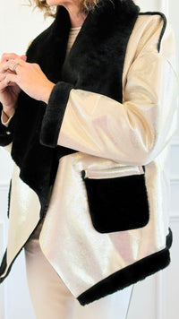 Gilded Contrast Faux Fur Italian Jacket-160 Jackets-MILAN SLV-Coastal Bloom Boutique, find the trendiest versions of the popular styles and looks Located in Indialantic, FL