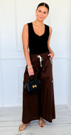 Pocket Glam Italian Flare Leg Pant- Brown-100 Pants-TATTOO Z-Coastal Bloom Boutique, find the trendiest versions of the popular styles and looks Located in Indialantic, FL