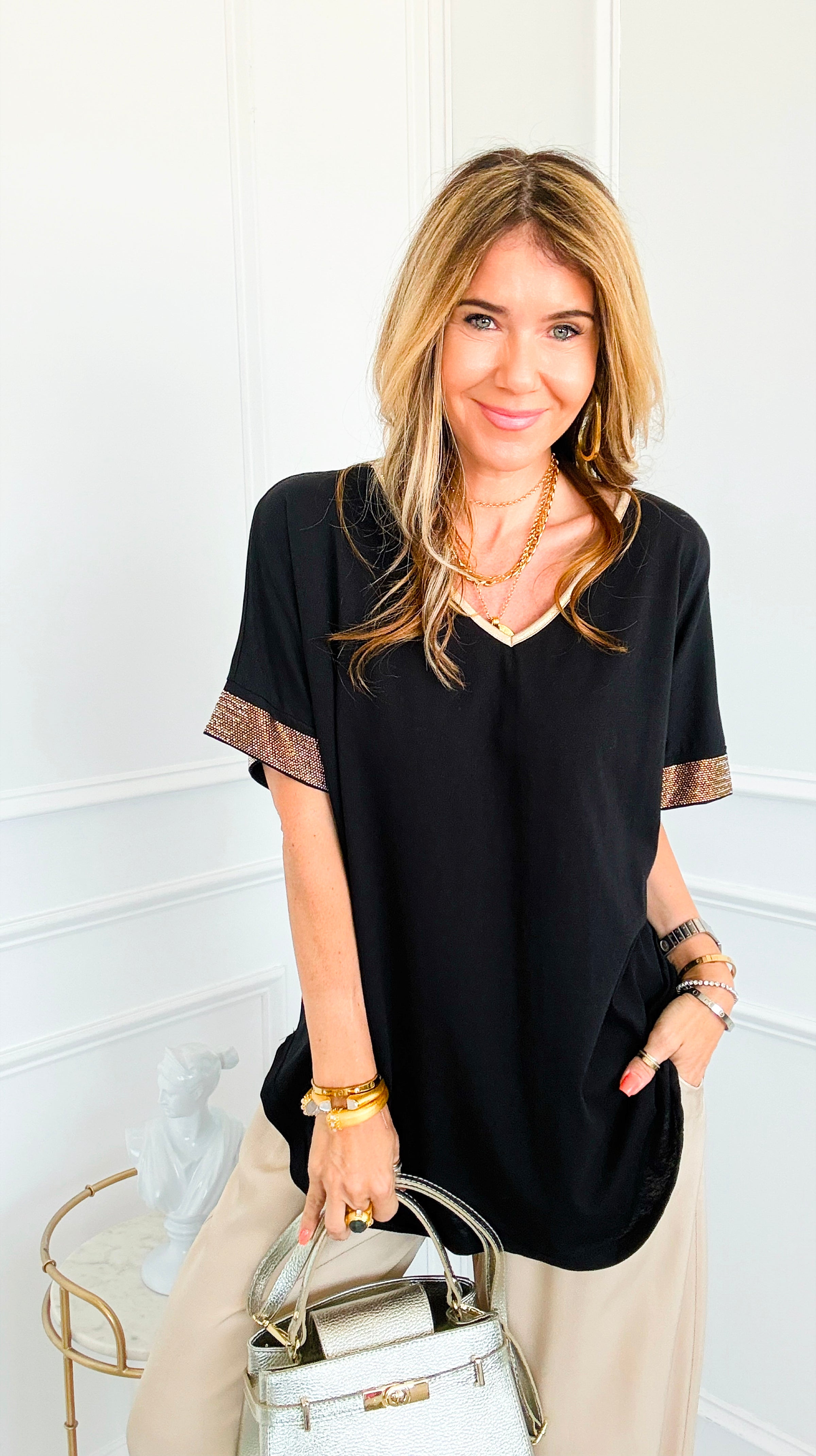 Golden Hour Trim Italian Top- Black