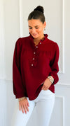 Victorian Muse Ruffle Top - Burgundy-130 Long Sleeve Tops-JODIFL-Coastal Bloom Boutique, find the trendiest versions of the popular styles and looks Located in Indialantic, FL