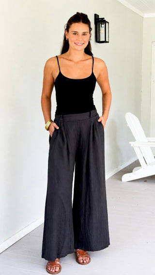 Linen Italian Flare- Leg Pant- Black