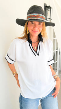 The Relaxed Contrast Trim Blouse - Off White