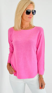 Soho Italian Boatneck Pullover - Pink-140 Sweaters-Italianissimo-Coastal Bloom Boutique, find the trendiest versions of the popular styles and looks Located in Indialantic, FL