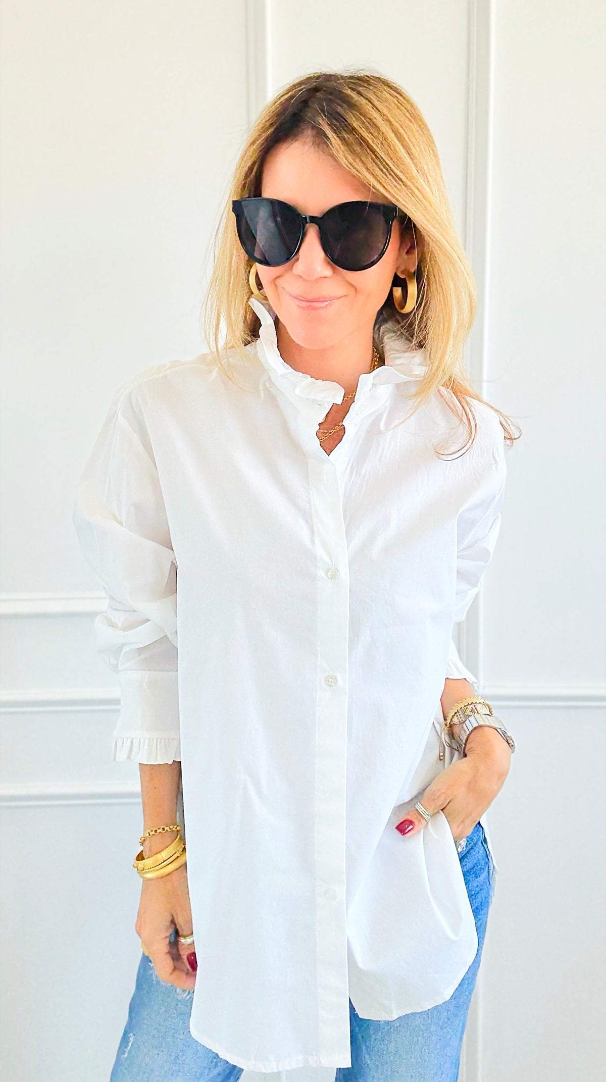 Sophia Ruffled Italian Shirt-110 Long Sleeve Tops-TATTOO Z-Coastal Bloom Boutique, find the trendiest versions of the popular styles and looks Located in Indialantic, FL