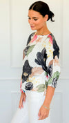 Mystic Flora St Tropez Short Sleeve Sweater-140 Sweaters-SORPRESA-Coastal Bloom Boutique, find the trendiest versions of the popular styles and looks Located in Indialantic, FL