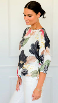 Mystic Flora St Tropez Short Sleeve Sweater-140 Sweaters-SORPRESA-Coastal Bloom Boutique, find the trendiest versions of the popular styles and looks Located in Indialantic, FL