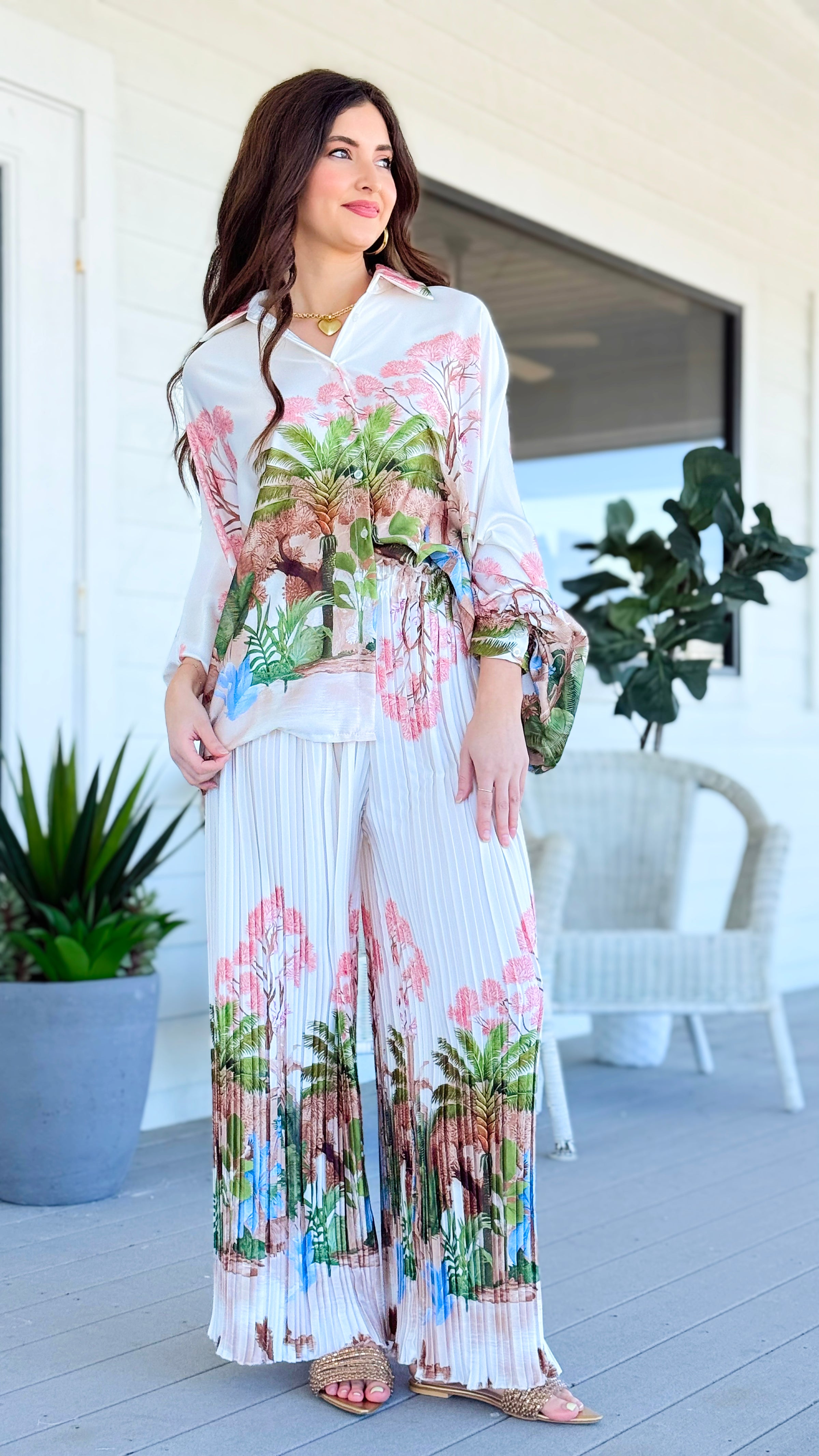 Exotic Jungle Pleated Italian Set - Off White