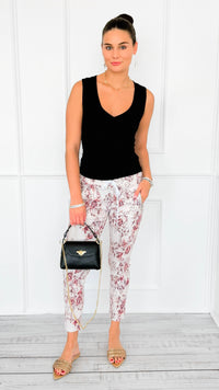 Botanical Zip Italian Jogger-180 Joggers-V SKY-Coastal Bloom Boutique, find the trendiest versions of the popular styles and looks Located in Indialantic, FL