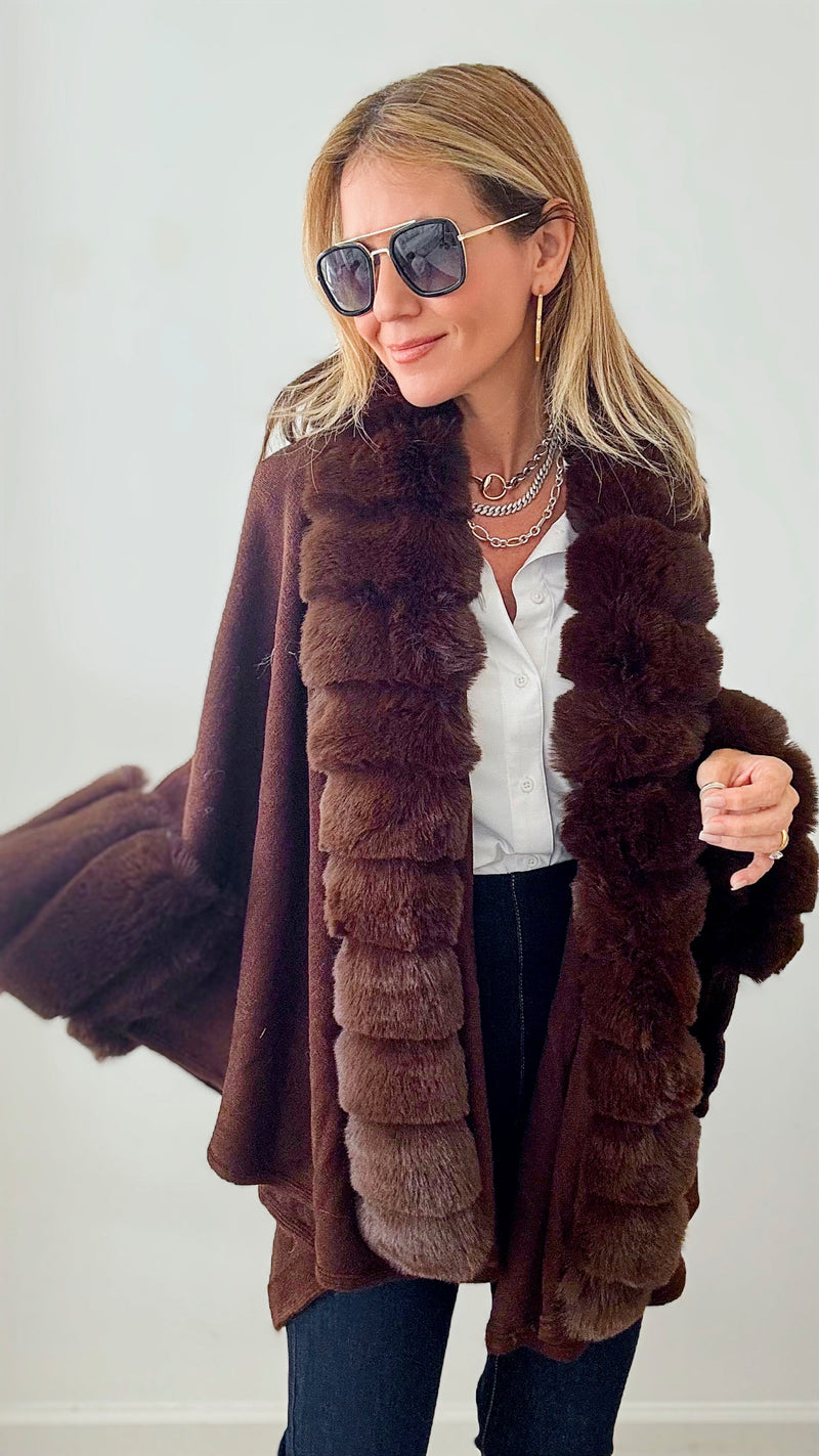 Winters Delight Faux Fur Poncho - Chocolate-150 Cardigans/Layers-Original USA-Coastal Bloom Boutique, find the trendiest versions of the popular styles and looks Located in Indialantic, FL