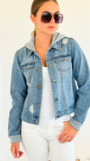 Distressed Hooded Denim Jacket-Grey-160 Jackets-Veracci-Coastal Bloom Boutique, find the trendiest versions of the popular styles and looks Located in Indialantic, FL