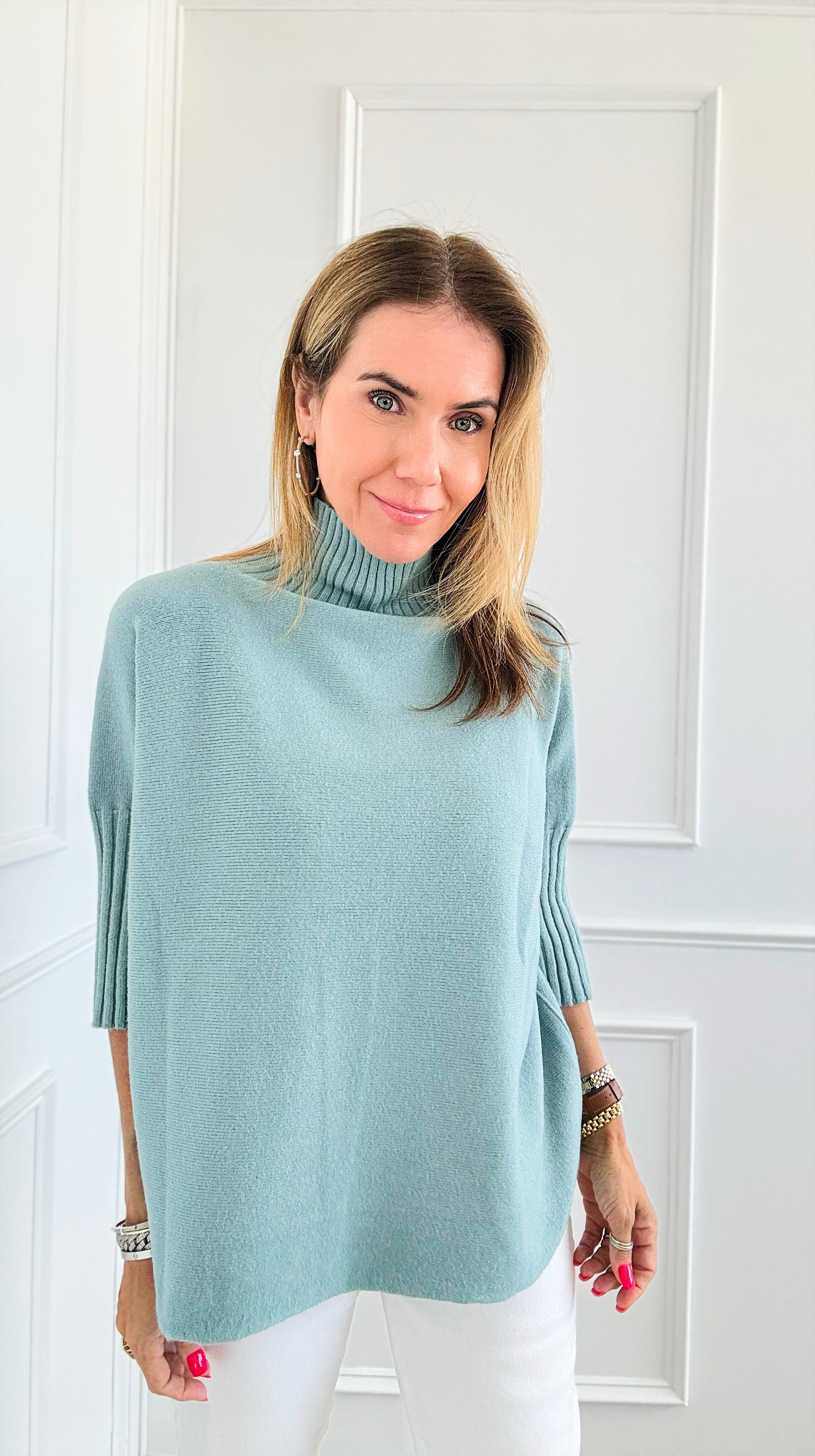 Break Free Italian Sweater Top- Dusty Teal-140 Sweaters-Italianissimo-Coastal Bloom Boutique, find the trendiest versions of the popular styles and looks Located in Indialantic, FL