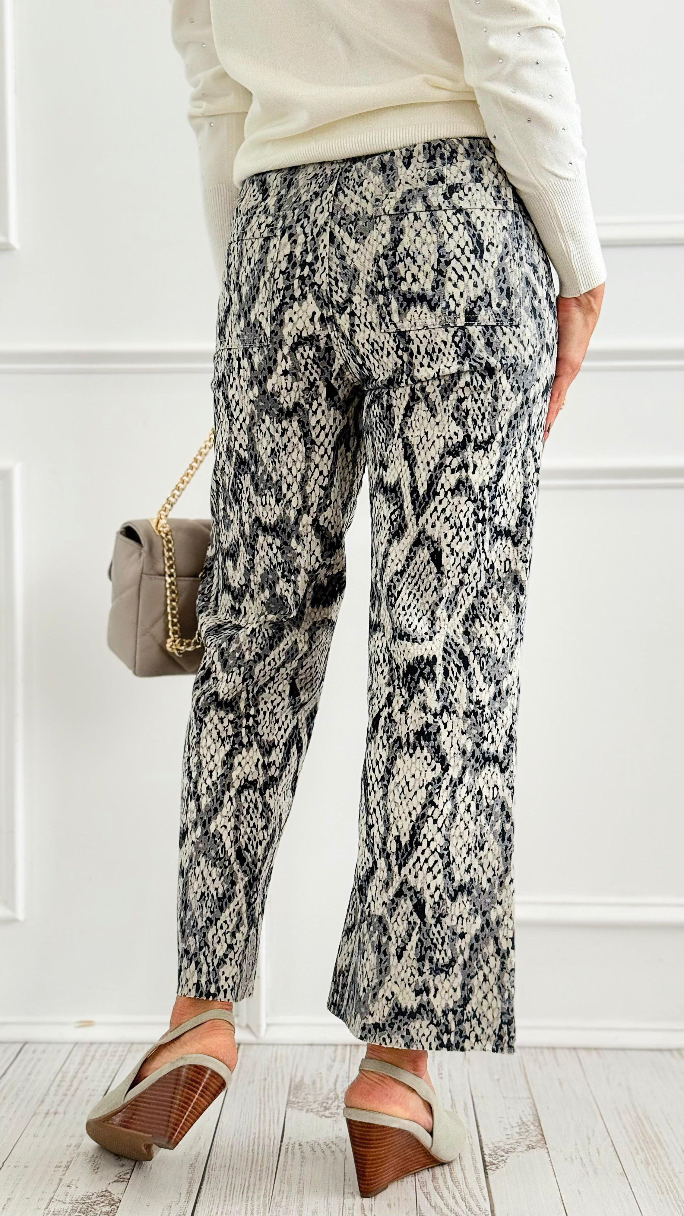 Stretch Wide Leg High Rise Cropped Denim Jean - Snake-190 Denim-Anniewear-Coastal Bloom Boutique, find the trendiest versions of the popular styles and looks Located in Indialantic, FL