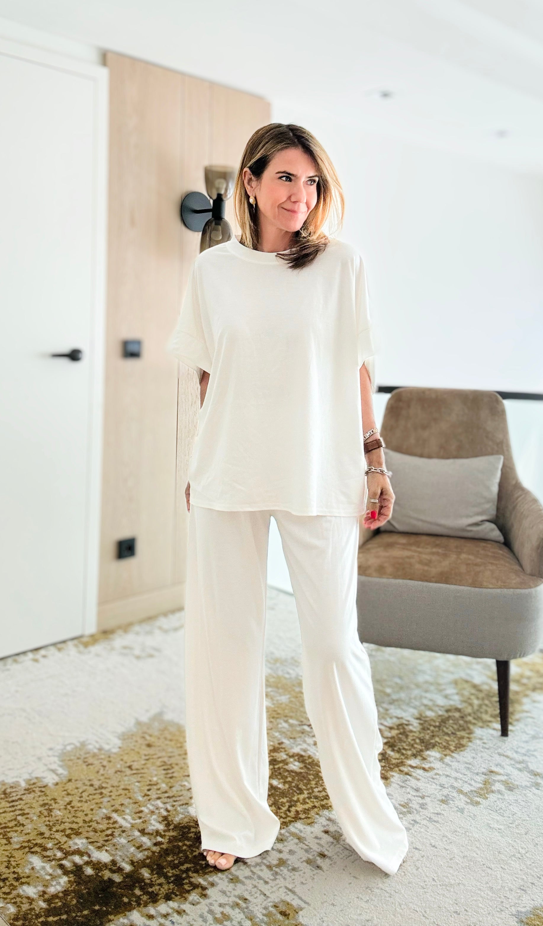 Chic Alert Italian Set - White-210 Loungewear/Sets-Italianissimo-Coastal Bloom Boutique, find the trendiest versions of the popular styles and looks Located in Indialantic, FL