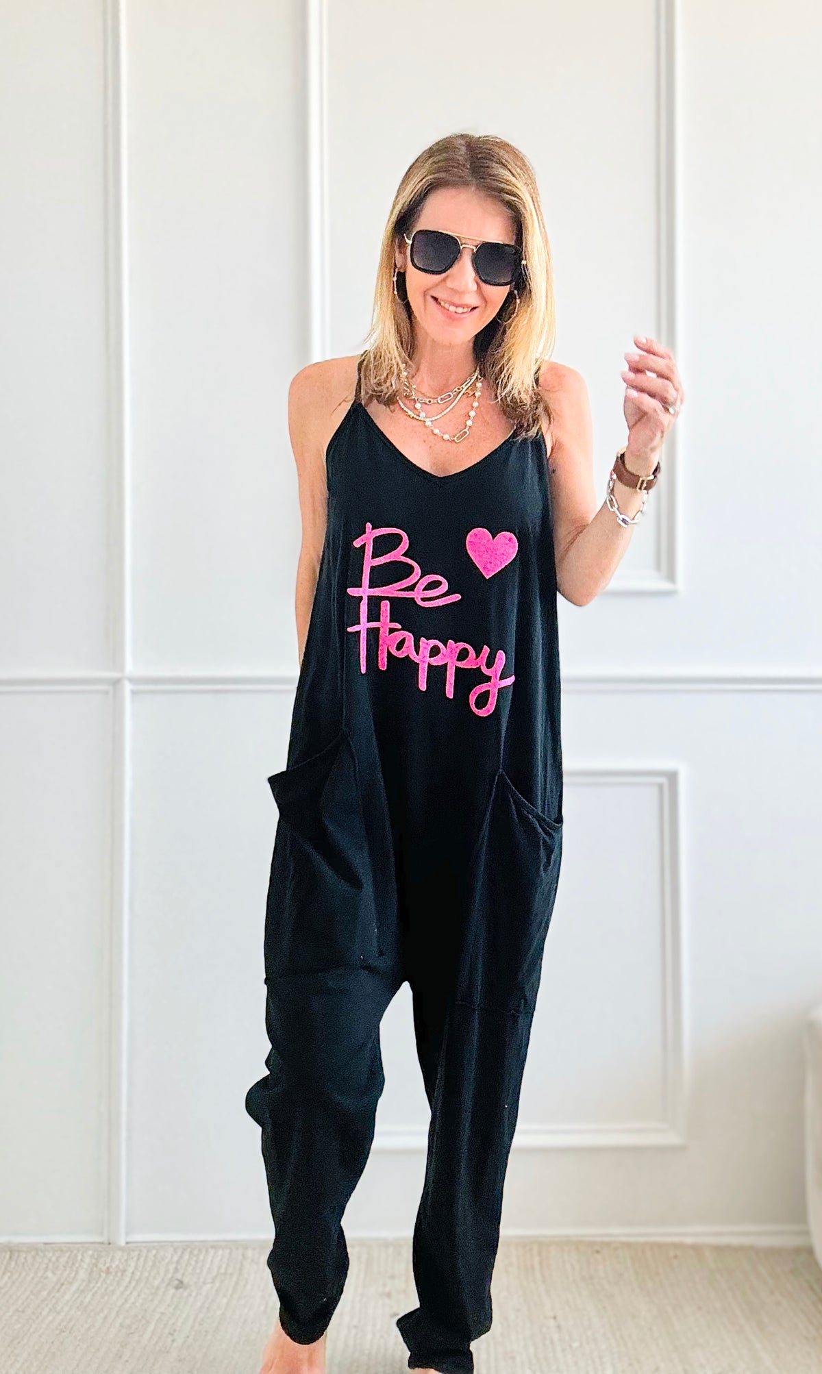 Be Happy Italian Jumpsuit - Black-200 dresses/jumpsuits/rompers-Italianissimo-Coastal Bloom Boutique, find the trendiest versions of the popular styles and looks Located in Indialantic, FL