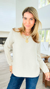 Soho Italian Boatneck Pullover - Ecru-140 Sweaters-Italianissimo-Coastal Bloom Boutique, find the trendiest versions of the popular styles and looks Located in Indialantic, FL