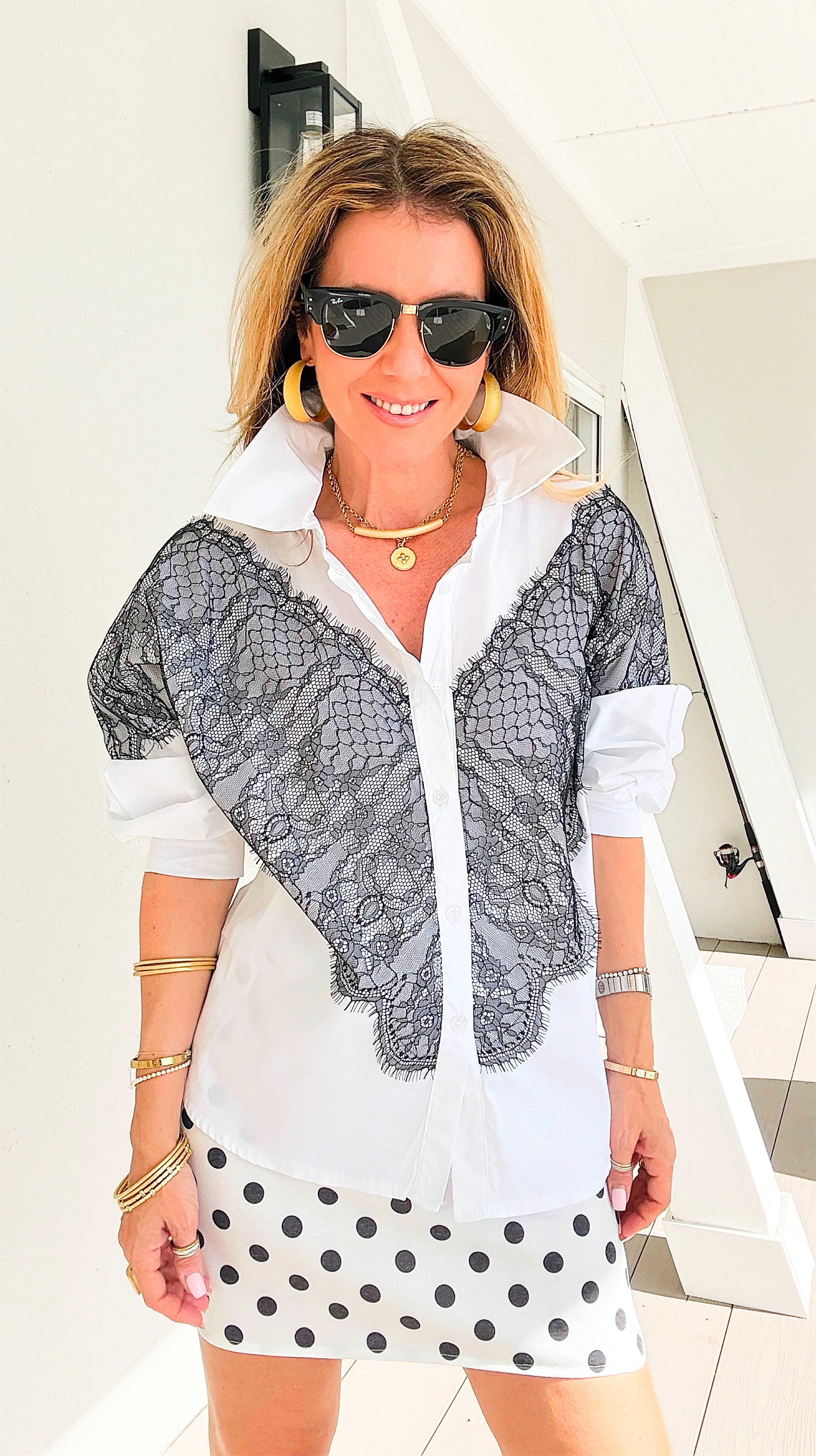 Femme Icon Lace Contrast Italian Button Top