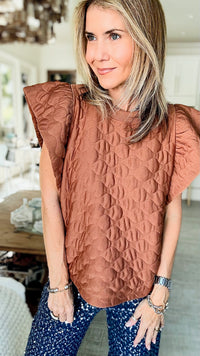 Quilted Ruffle Sleeve Top - Mocha-110 Short Sleeve Tops-Ces Femme-Coastal Bloom Boutique, find the trendiest versions of the popular styles and looks Located in Indialantic, FL