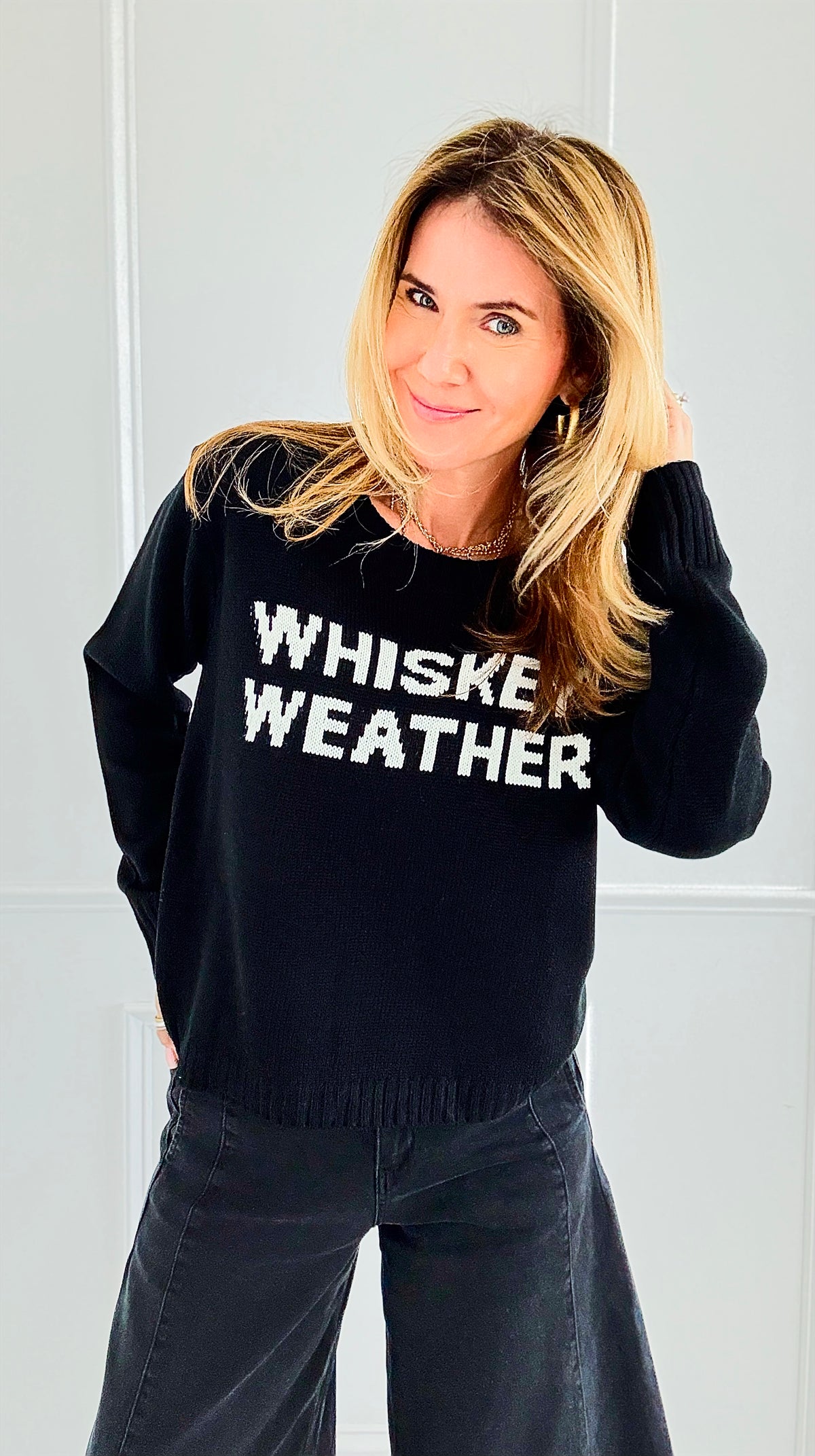 Whiskey Weather Sweater- Black-140 Sweaters-PANACHE APPAREL-Coastal Bloom Boutique, find the trendiest versions of the popular styles and looks Located in Indialantic, FL