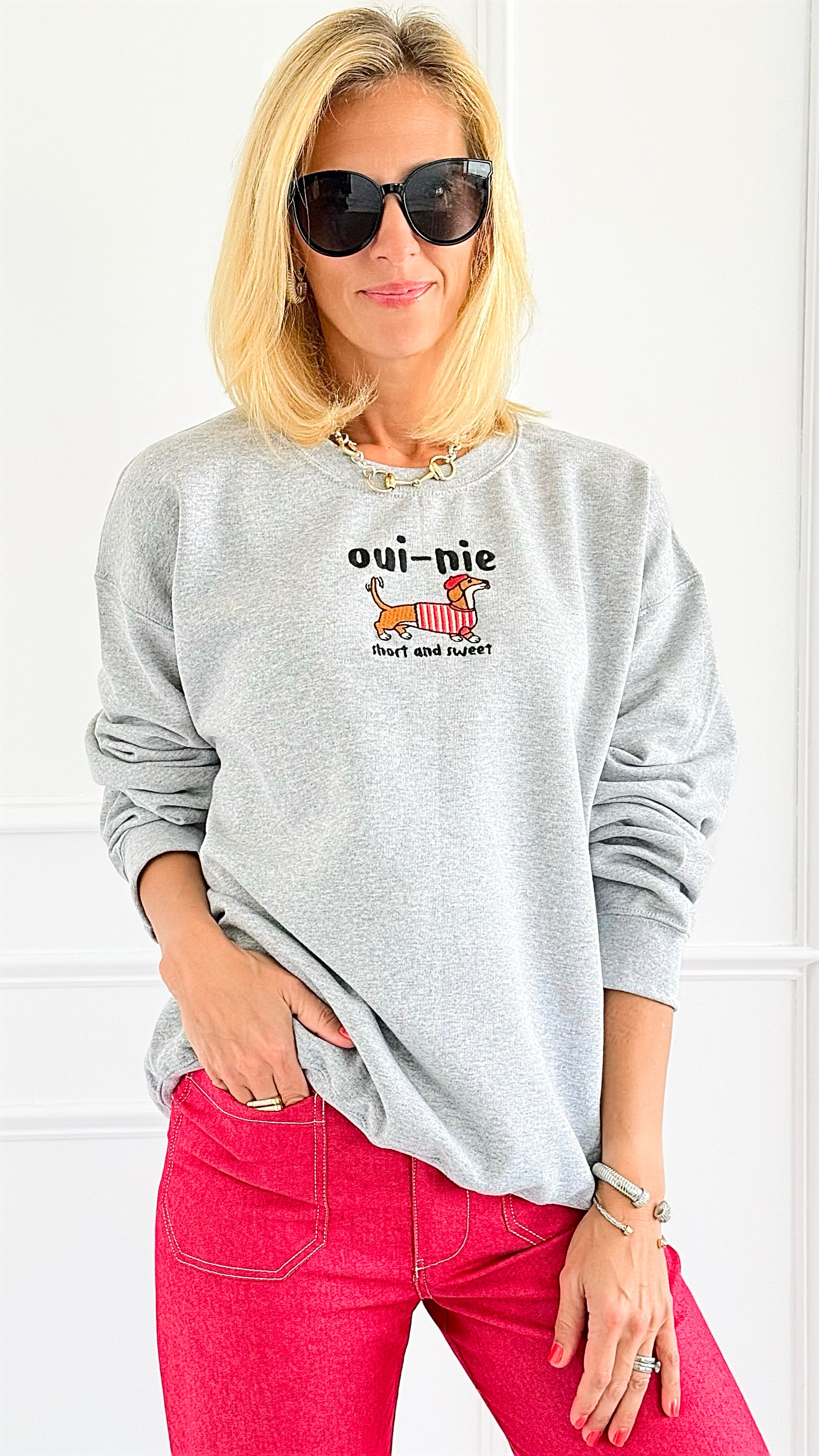 Short & Sweet Pup Sweatshirt-140 Sweaters-Sweet Claire-Coastal Bloom Boutique, find the trendiest versions of the popular styles and looks Located in Indialantic, FL