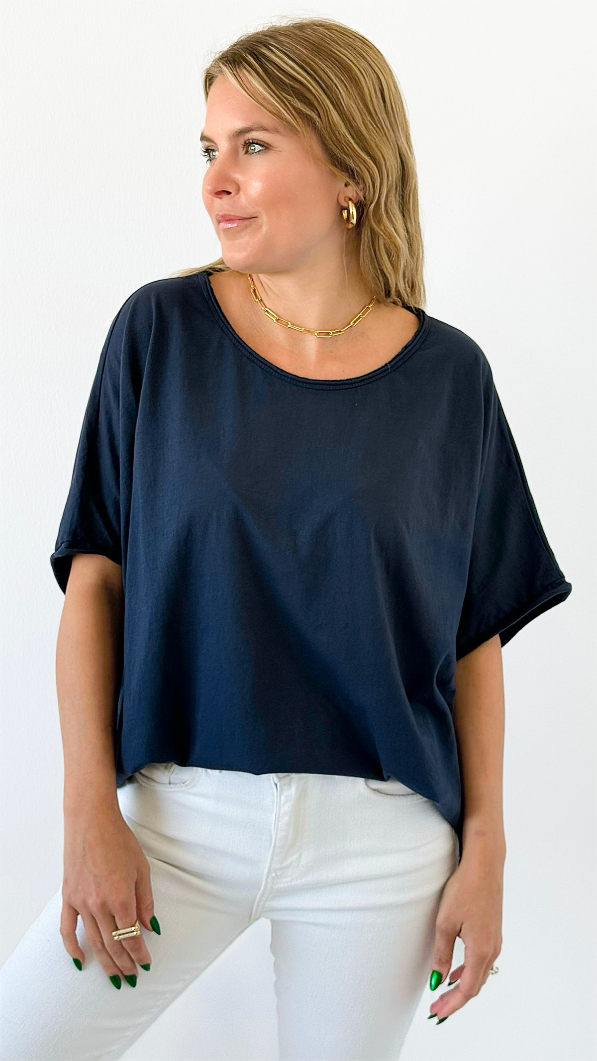 Everyday Italian Relaxed Top-Navy-110 short Sleeve Top-Italianissimo-Coastal Bloom Boutique, find the trendiest versions of the popular styles and looks Located in Indialantic, FL
