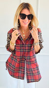 Rebel Ruffled Plaid & Leopard Italian Shirt-110 Long Sleeve Tops-TATTOO Z-Coastal Bloom Boutique, find the trendiest versions of the popular styles and looks Located in Indialantic, FL