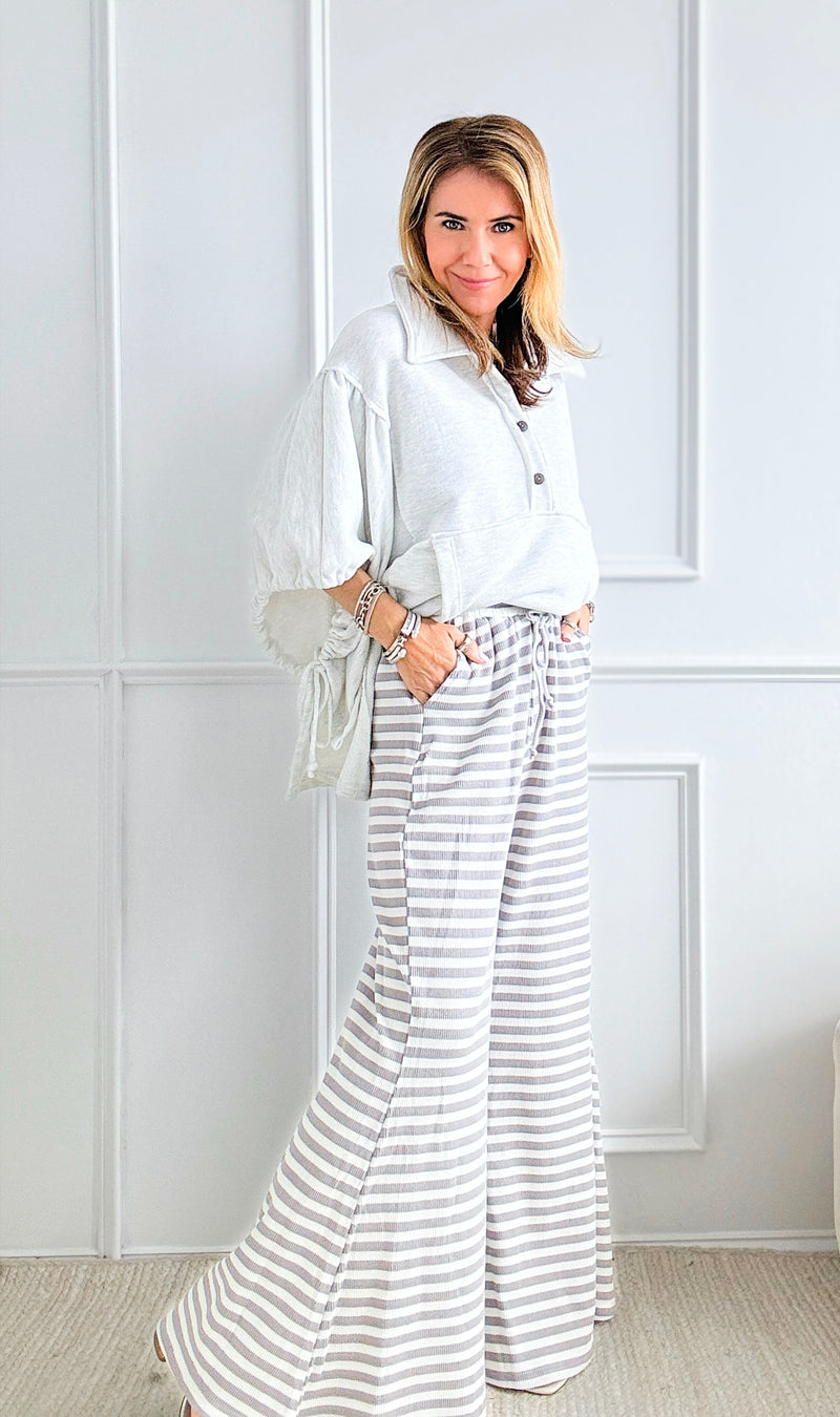 Striped Knit Palazzo Pants Grey-170 Bottoms-Anniewear-Coastal Bloom Boutique, find the trendiest versions of the popular styles and looks Located in Indialantic, FL