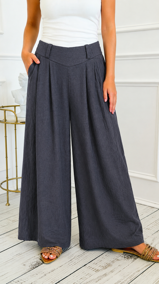 Linen Italian Flare- Leg Pant- Navy