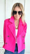 London Girl Cropped Trench Jacket - Fuchsia-160 Jackets-LOVE TREE-Coastal Bloom Boutique, find the trendiest versions of the popular styles and looks Located in Indialantic, FL