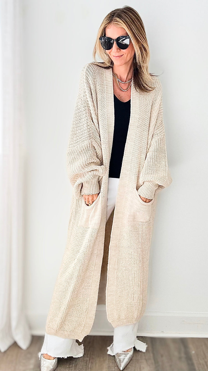 Sugar High Long Italian Cardigan - Ecru-150 Cardigans/Layers-Yolly-Coastal Bloom Boutique, find the trendiest versions of the popular styles and looks Located in Indialantic, FL