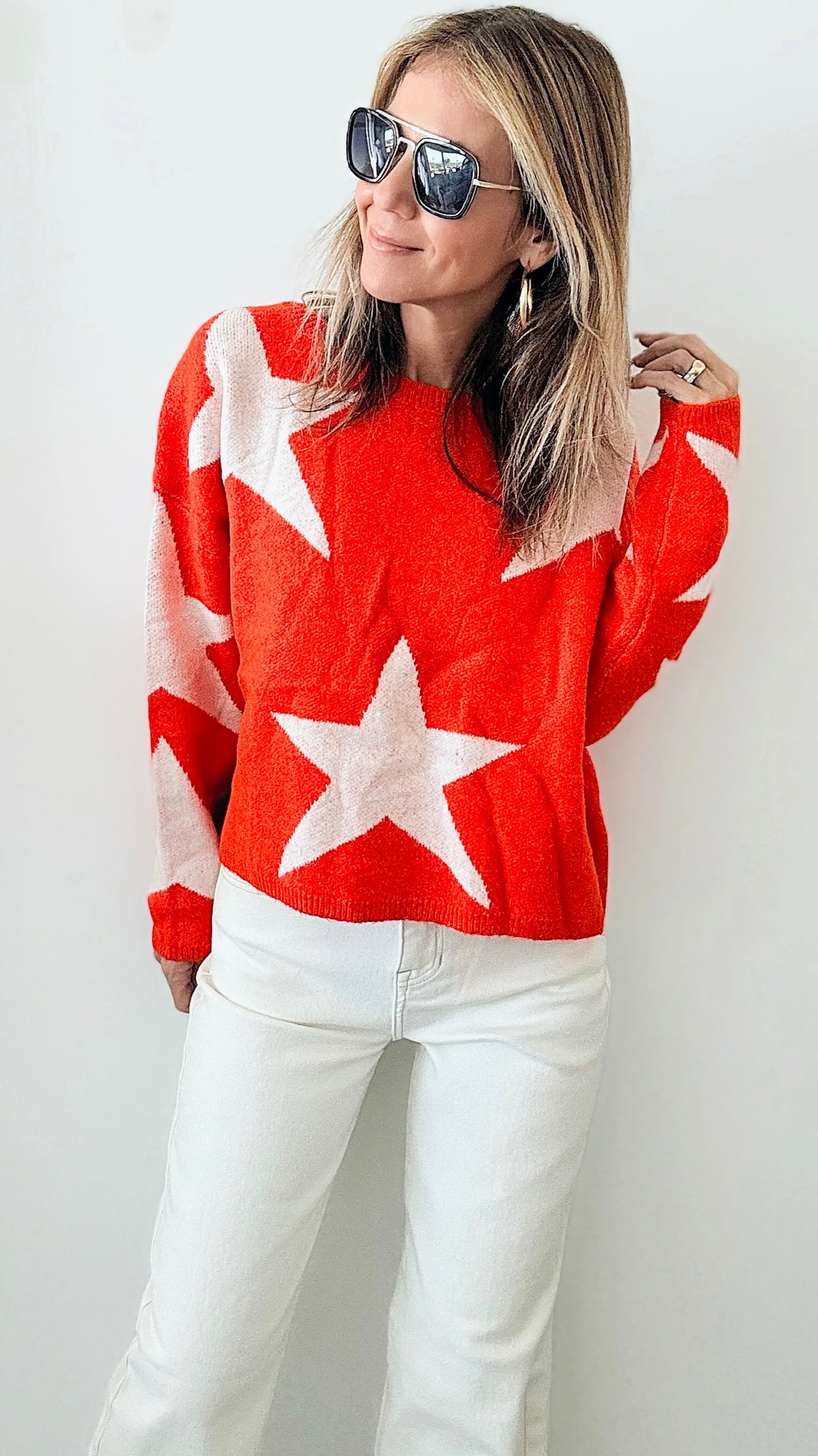 Stars of My Life Crewneck Sweater - Orange-140 Sweaters-Miracle-Coastal Bloom Boutique, find the trendiest versions of the popular styles and looks Located in Indialantic, FL