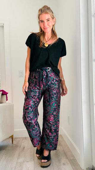 Floral Drawstring Wide Leg Pants