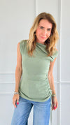 Sleek Grace Ruched Side Top - Sage-100 Sleeveless Tops-rivir-Coastal Bloom Boutique, find the trendiest versions of the popular styles and looks Located in Indialantic, FL