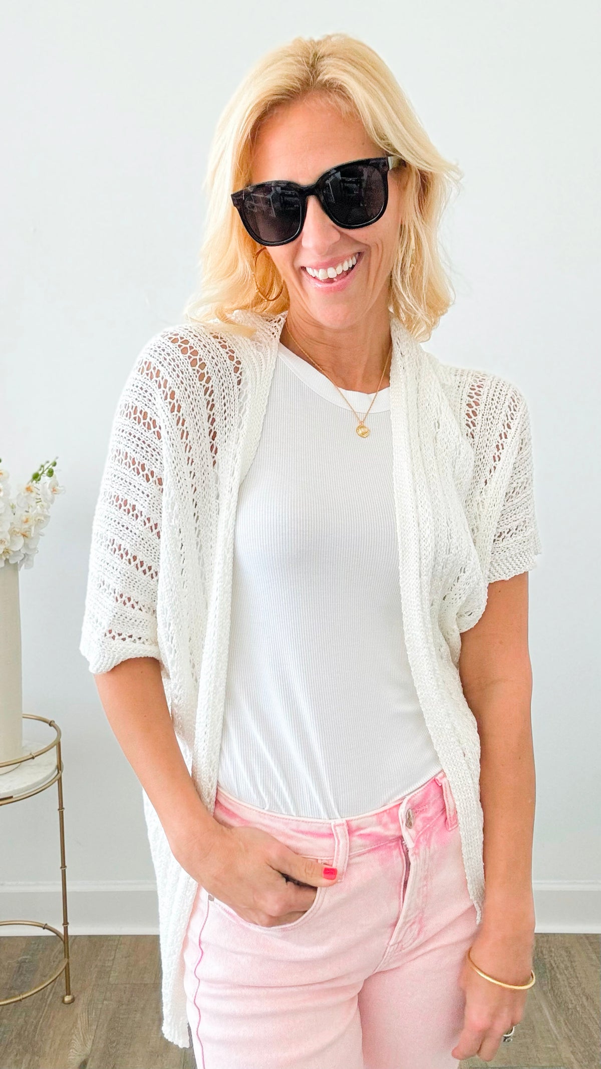 Crochet Shimmer Italian Cardigan - Off White-150 Cardigans/Layers-Germany-Coastal Bloom Boutique, find the trendiest versions of the popular styles and looks Located in Indialantic, FL