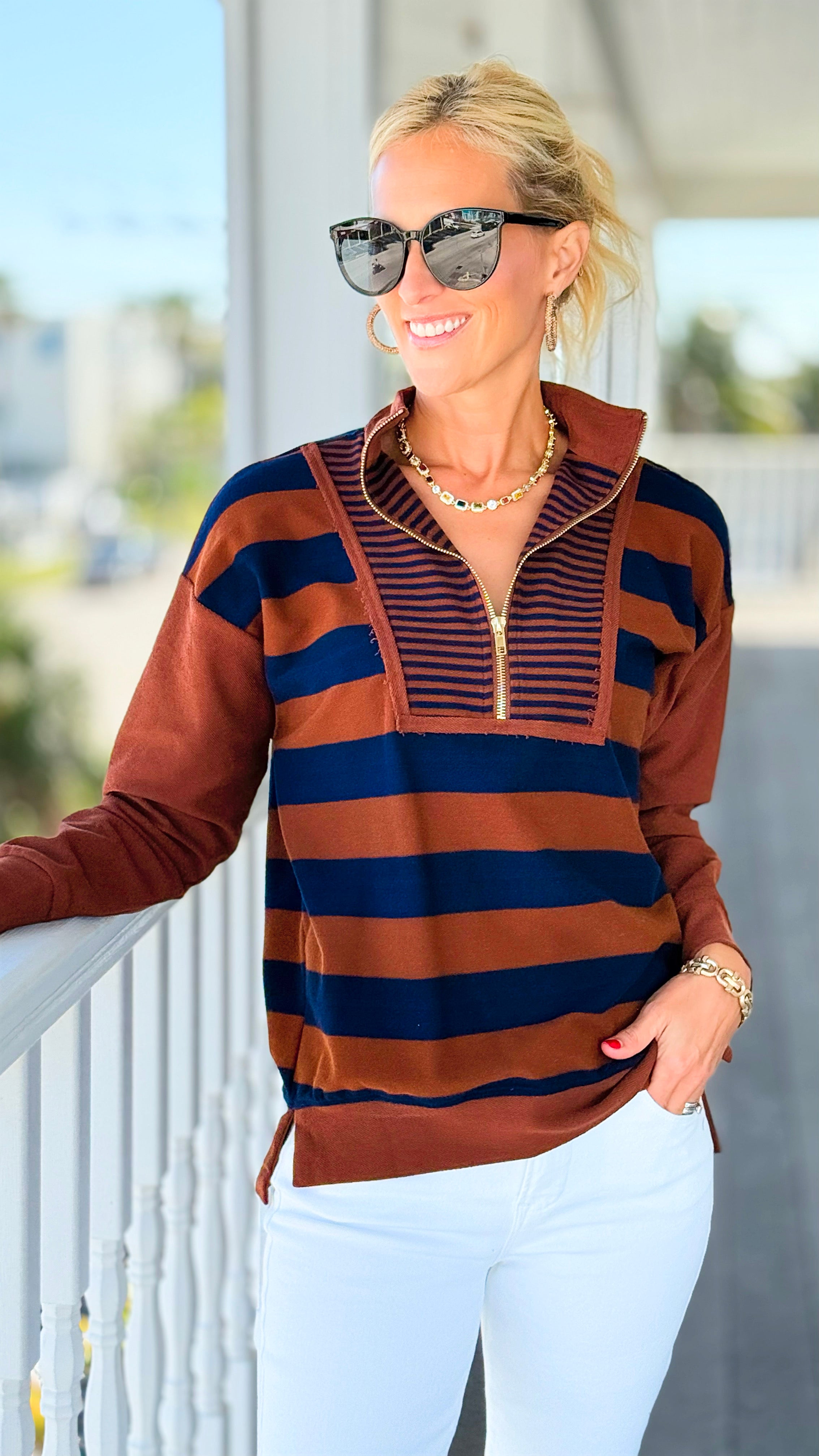 Varsity Lines Top-110 Long Sleeve Tops-Umgee-Coastal Bloom Boutique, find the trendiest versions of the popular styles and looks Located in Indialantic, FL