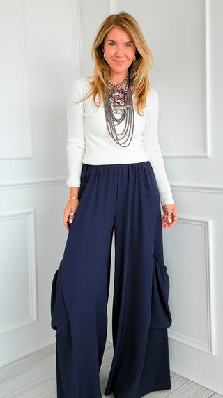 Chic Moon Big Pocket Italian Pants- Navy