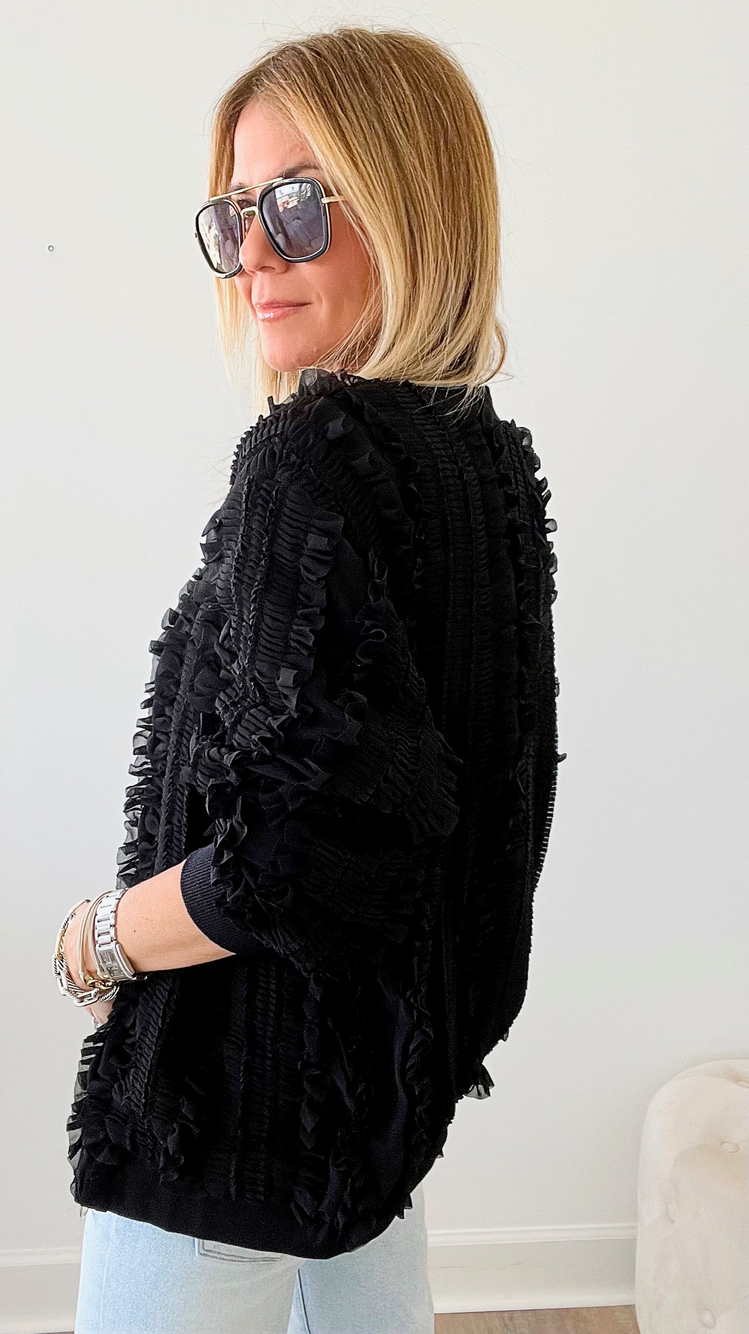Winnette Ruffle Jacket - Black-160 Jackets-Joh Apparel-Coastal Bloom Boutique, find the trendiest versions of the popular styles and looks Located in Indialantic, FL