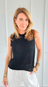 Glimmer Ease Italian Top- Black-100 Sleeveless Tops-LY PARIS-Coastal Bloom Boutique, find the trendiest versions of the popular styles and looks Located in Indialantic, FL