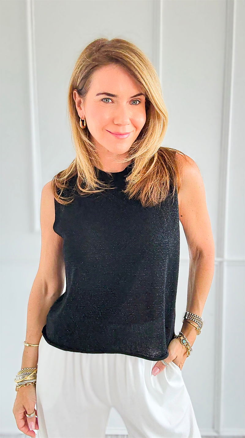 Glimmer Ease Italian Top- Black-100 Sleeveless Tops-LY PARIS-Coastal Bloom Boutique, find the trendiest versions of the popular styles and looks Located in Indialantic, FL