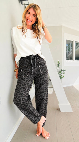 Pre Auth - Leopard Studded Pocket Italian Jogger Pant - Dark Gray