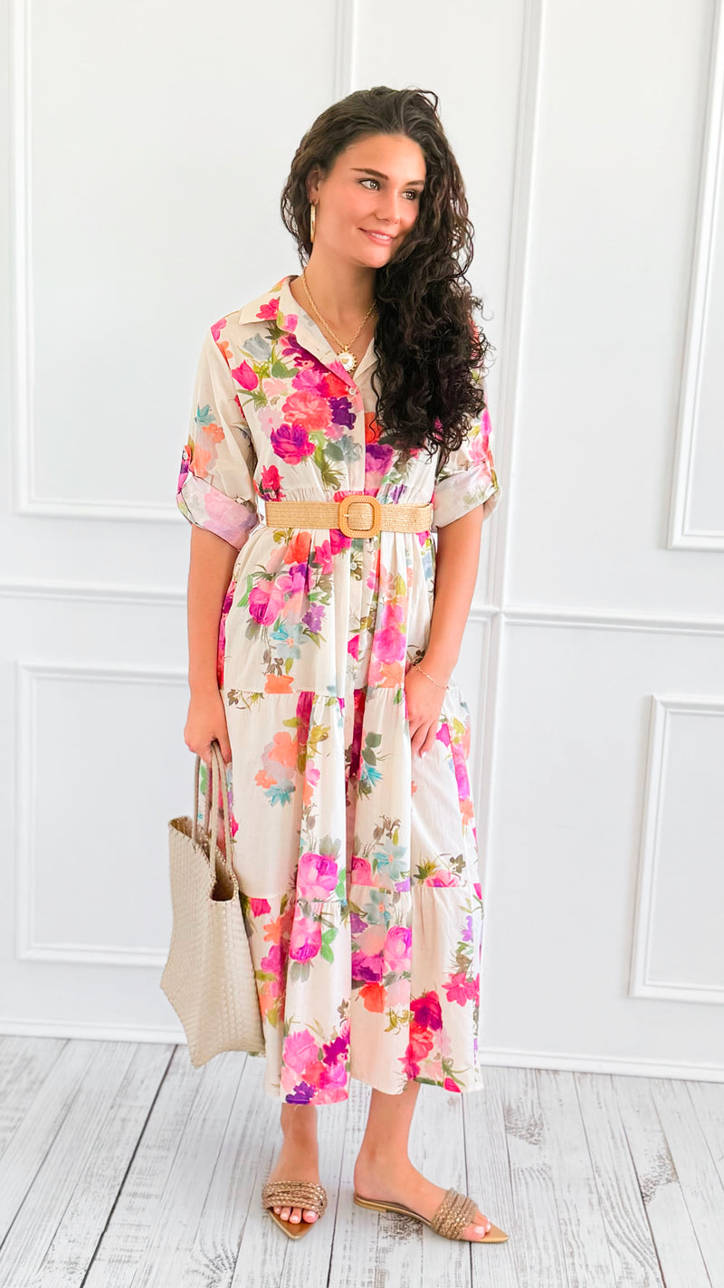 Botanical Belted Italian Midi Dress-200 Dresses/Jumpsuits/Rompers-AZUL MONACO-Coastal Bloom Boutique, find the trendiest versions of the popular styles and looks Located in Indialantic, FL