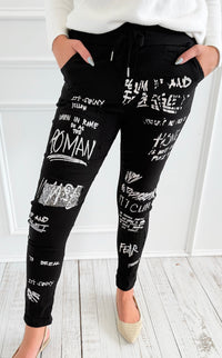 Urban Edge Graphic Italian Jogger- Black-180 Joggers-SUNNY HOLIDAYS-Coastal Bloom Boutique, find the trendiest versions of the popular styles and looks Located in Indialantic, FL