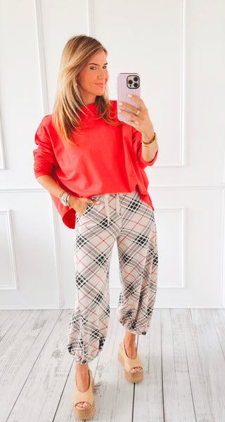 Plaid Cancelled Plans Italian Joggers - Beige