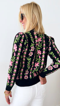 Pocket of Daisies Pullover Sweater - Black-140 Sweaters-&MERCI-Coastal Bloom Boutique, find the trendiest versions of the popular styles and looks Located in Indialantic, FL