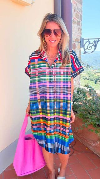 Uptown Plaid Italian Button Down Dress