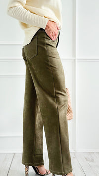 Coastal Luxe Faux Suede Pants - Olive-100 Pants-Tea & Cup-Coastal Bloom Boutique, find the trendiest versions of the popular styles and looks Located in Indialantic, FL