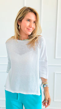 Cloud Day Short Sleeve Italian Knit Top- White-110 short Sleeve Top-NSP-Coastal Bloom Boutique, find the trendiest versions of the popular styles and looks Located in Indialantic, FL